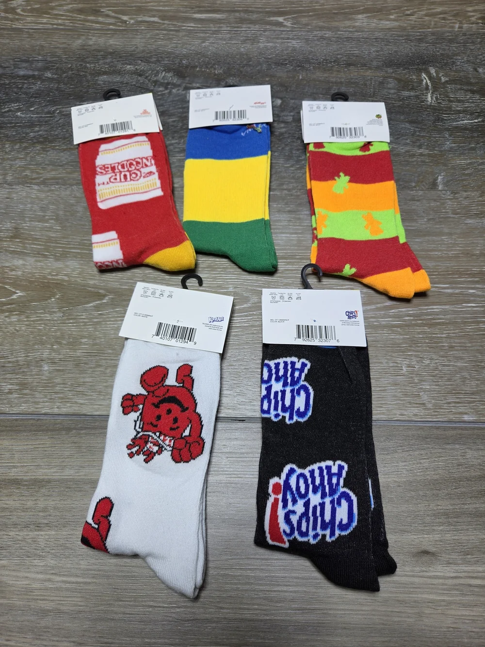 Crazy Socks 5 Pair Crew Sock Lot Food Logos Men's Shoe Size 6-12